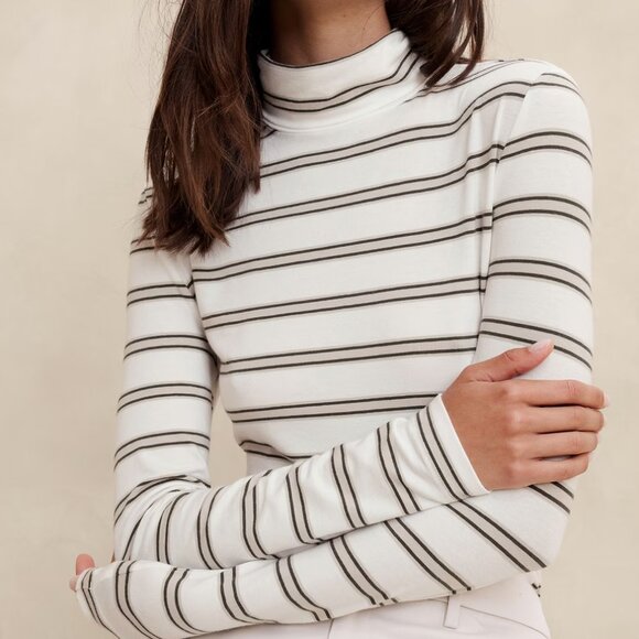 Banana Republic Factory Tops - Banana Republic Light Grounded Stripe Timeless Turtleneck Top/NWT/S
